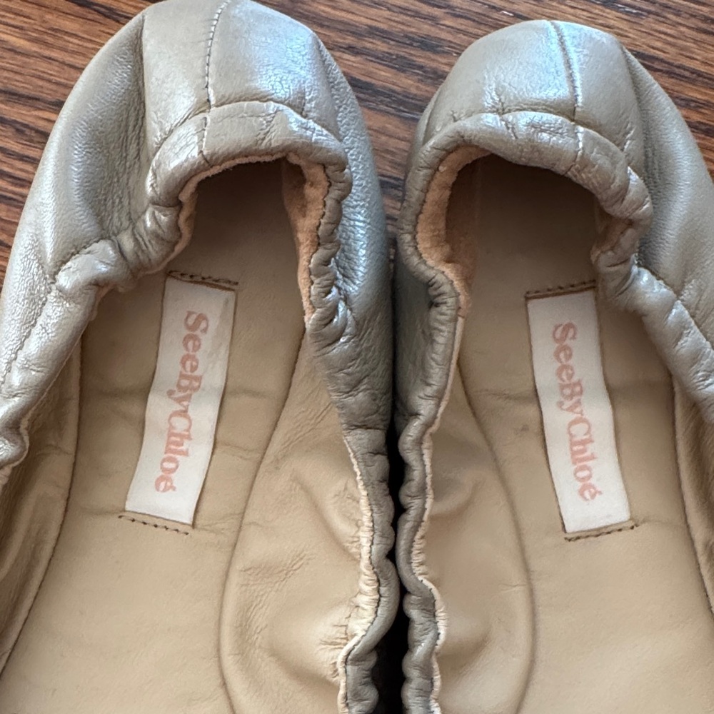See By Chloe Taupe Flats with Chain Bow - Picture 2 of 6